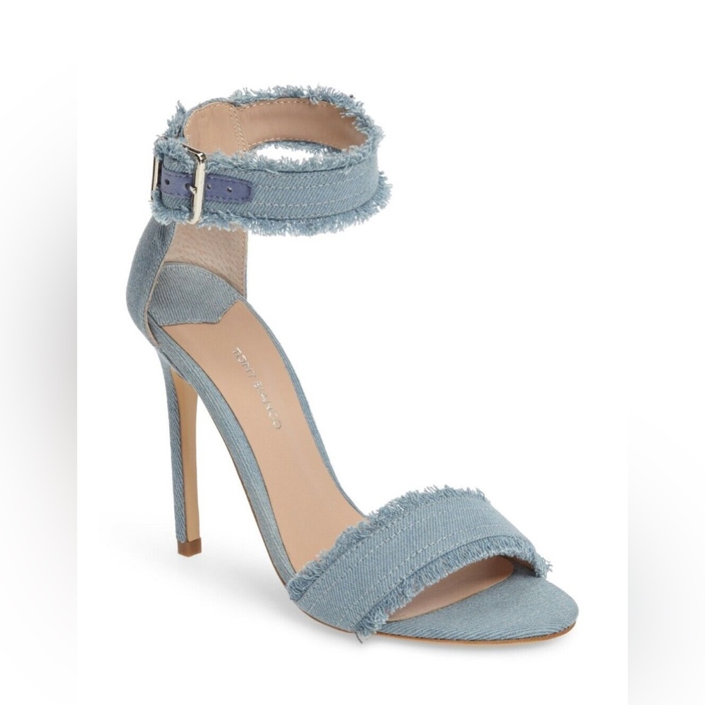 Tony Bianco Kira Light Denim stiletto sandals (never worn)